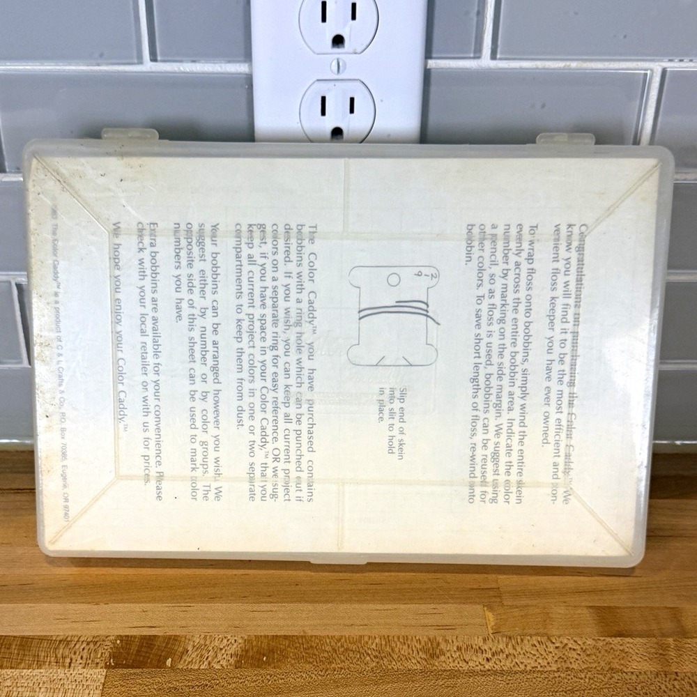 Vintage Color Caddy White Plastic Floss Bobbin Storage Box with Dividers 10x7x3